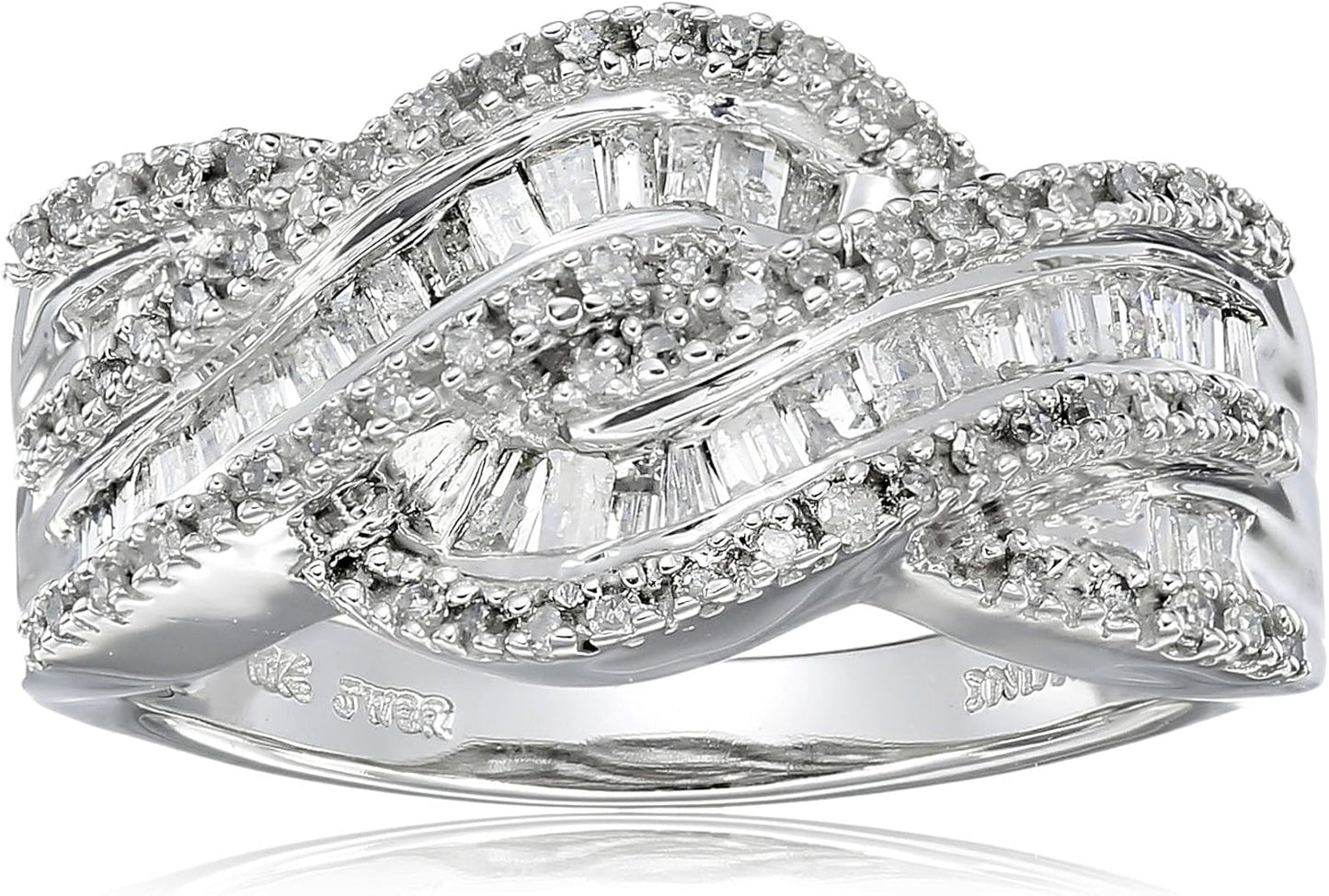 10K White Gold and Diamond Twist Ring for Everyday Elegance