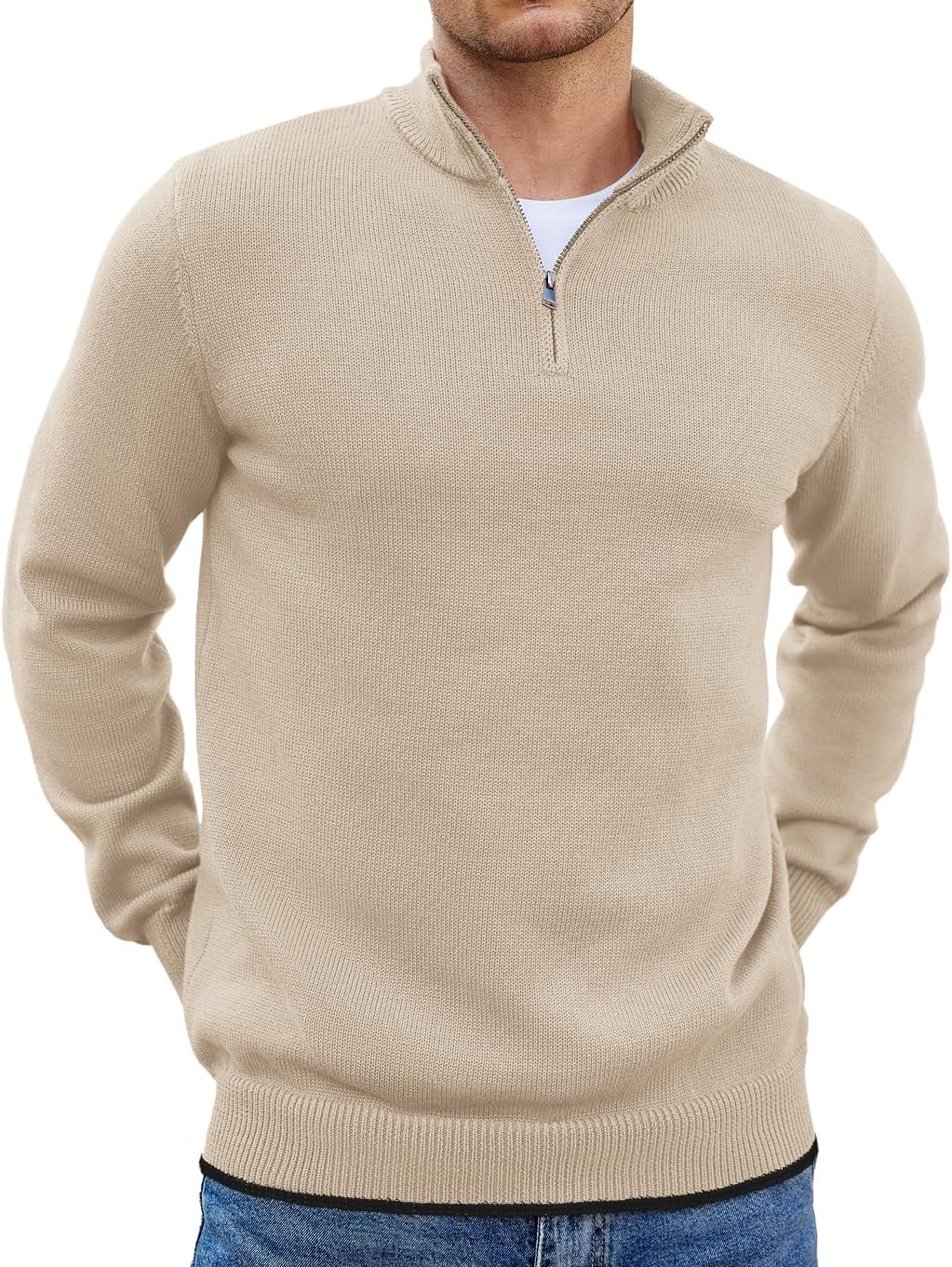 COOFANDY Men's Quarter Zip Pullover Slim Fit Lightweight Sweater
