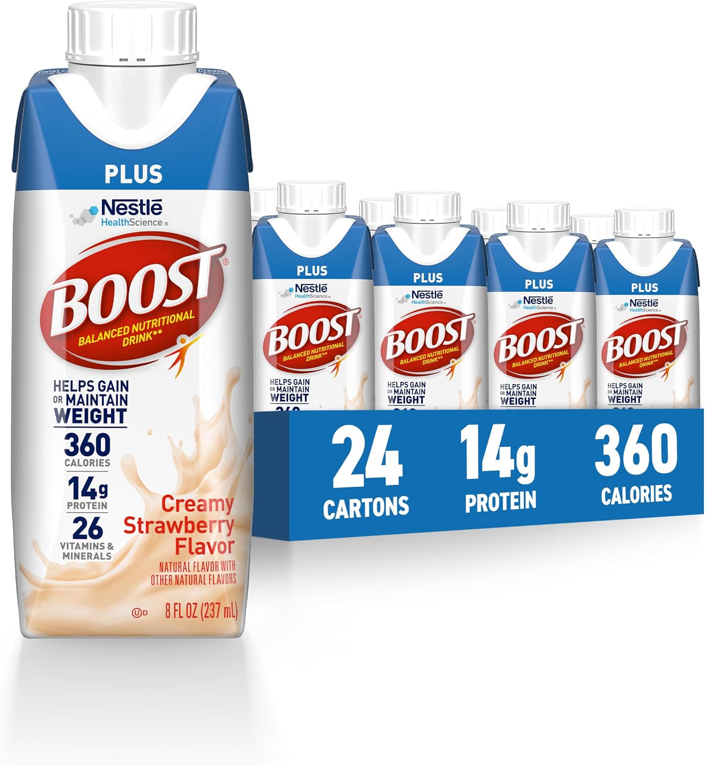 BOOST Plus Nutritional Drink for Weight Gain, Creamy Strawberry