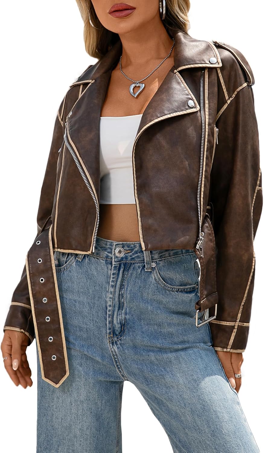 Stylish Faux Leather Cropped Jacket for Women by LY VAREY LIN