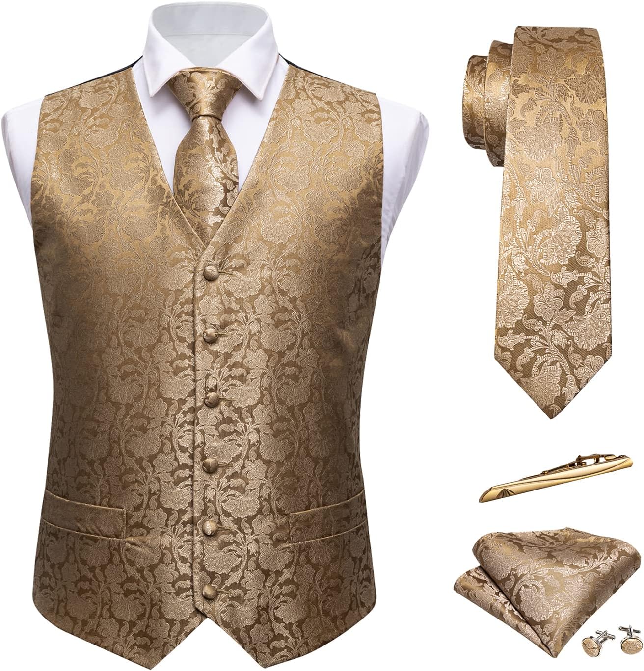 Barry.Wang Mens Paisley V-neck Suit Vest Set for All Occasions