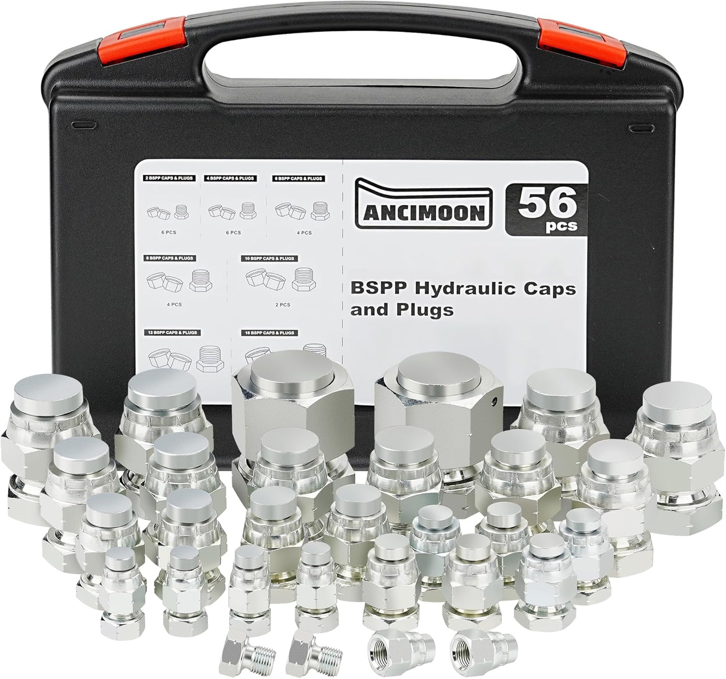 56PCS BSPP Hydraulic Hose Caps and Plugs for Various Sizes