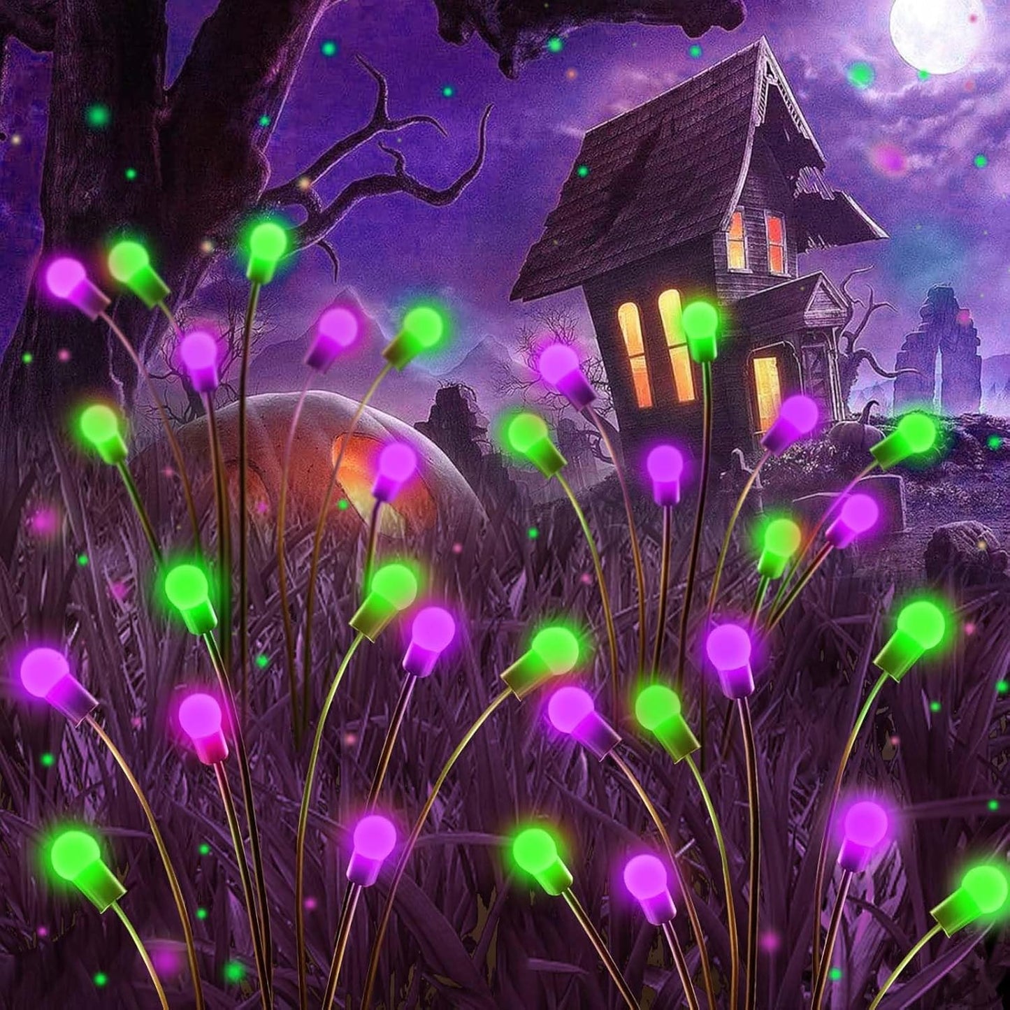 6Pack Total 48 LED Purple and Green Solar Halloween Lights
