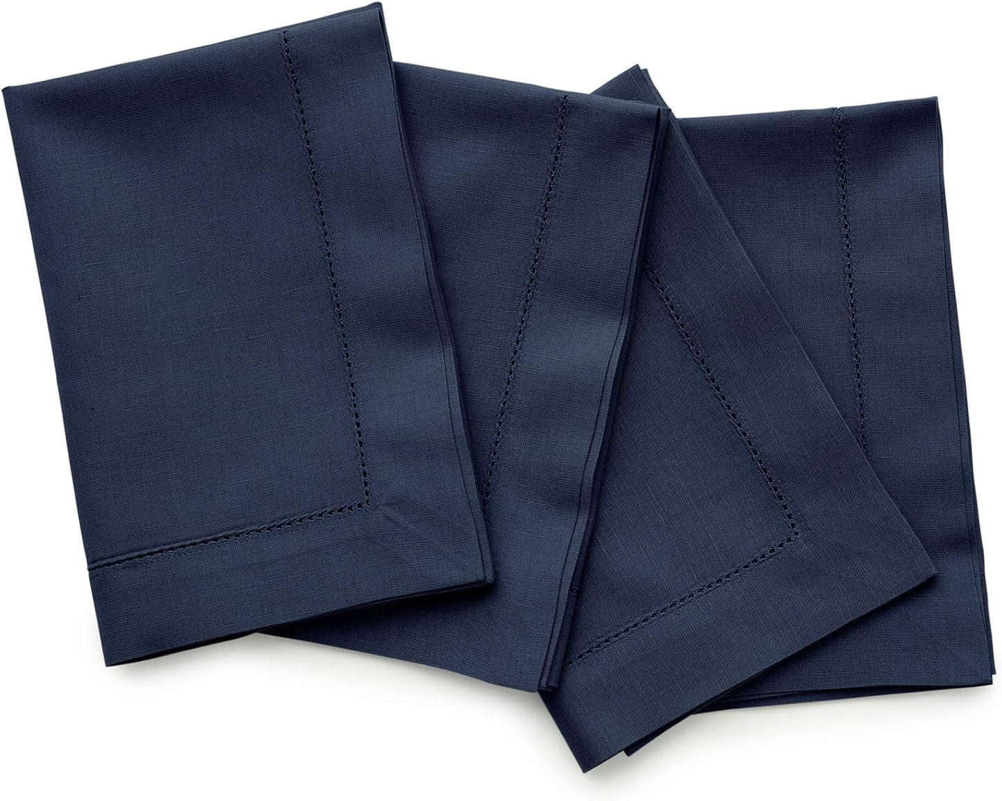 Navy Blue Napkins Set of 4 - Cotton Linen Hemstitch for Holidays