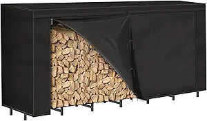 8ft Firewood Rack Outdoor with Cover for Heavy Duty Storage