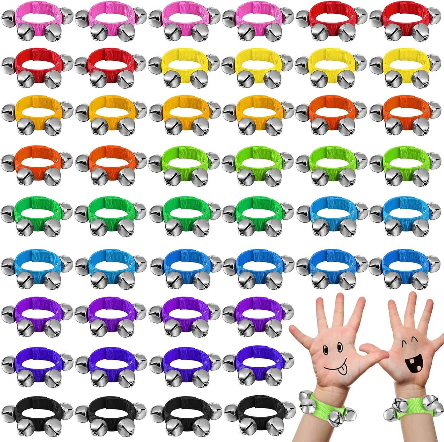 48 Pcs Wrist Band Jingle Bells for Kids and Adults Music Fun