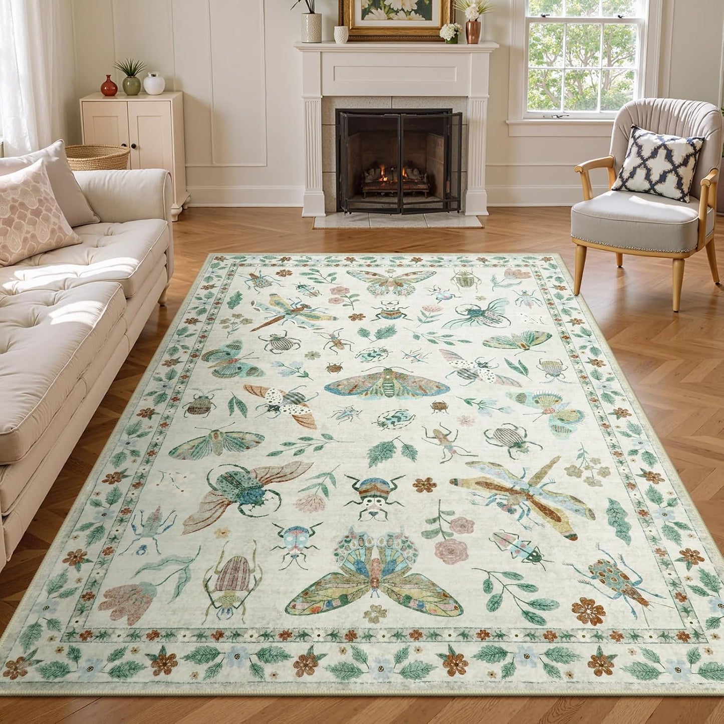 Lahome Insect Print Washable Area Rug 5x7 for Modern Spaces