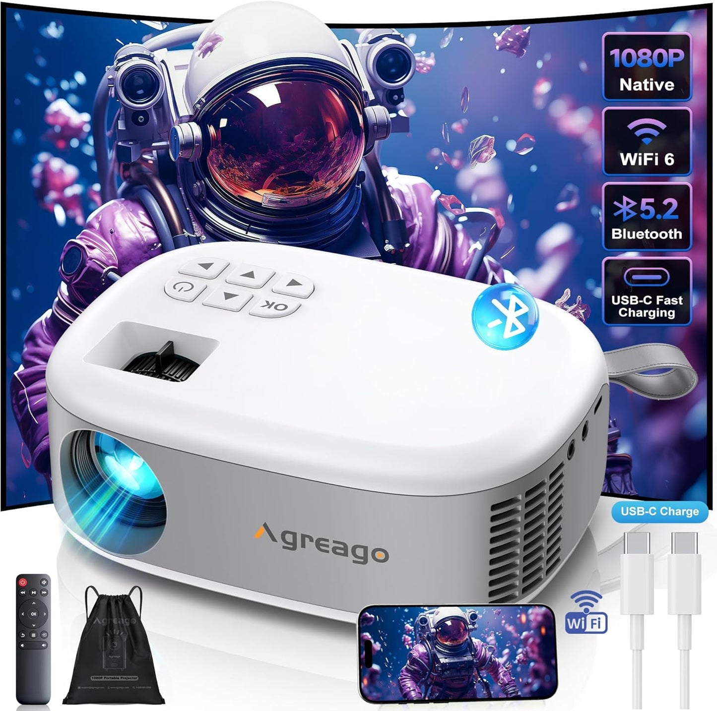 15000 Lumens Outdoor Movie Projector | Portable 1080P WiFi Bluetooth
