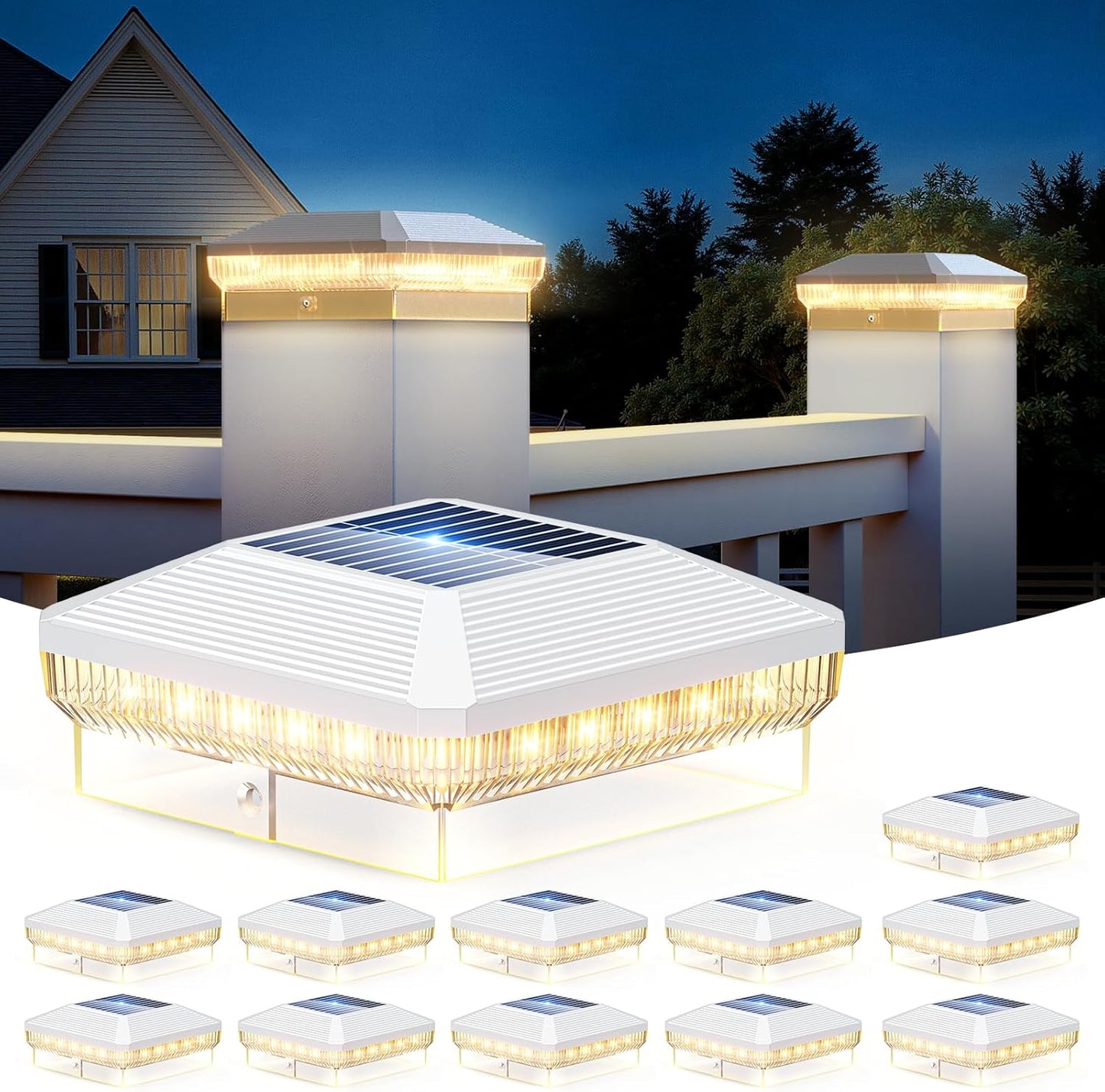 LETMY 12 Pack Solar Post Cap Lights for 4x4 Fence Posts