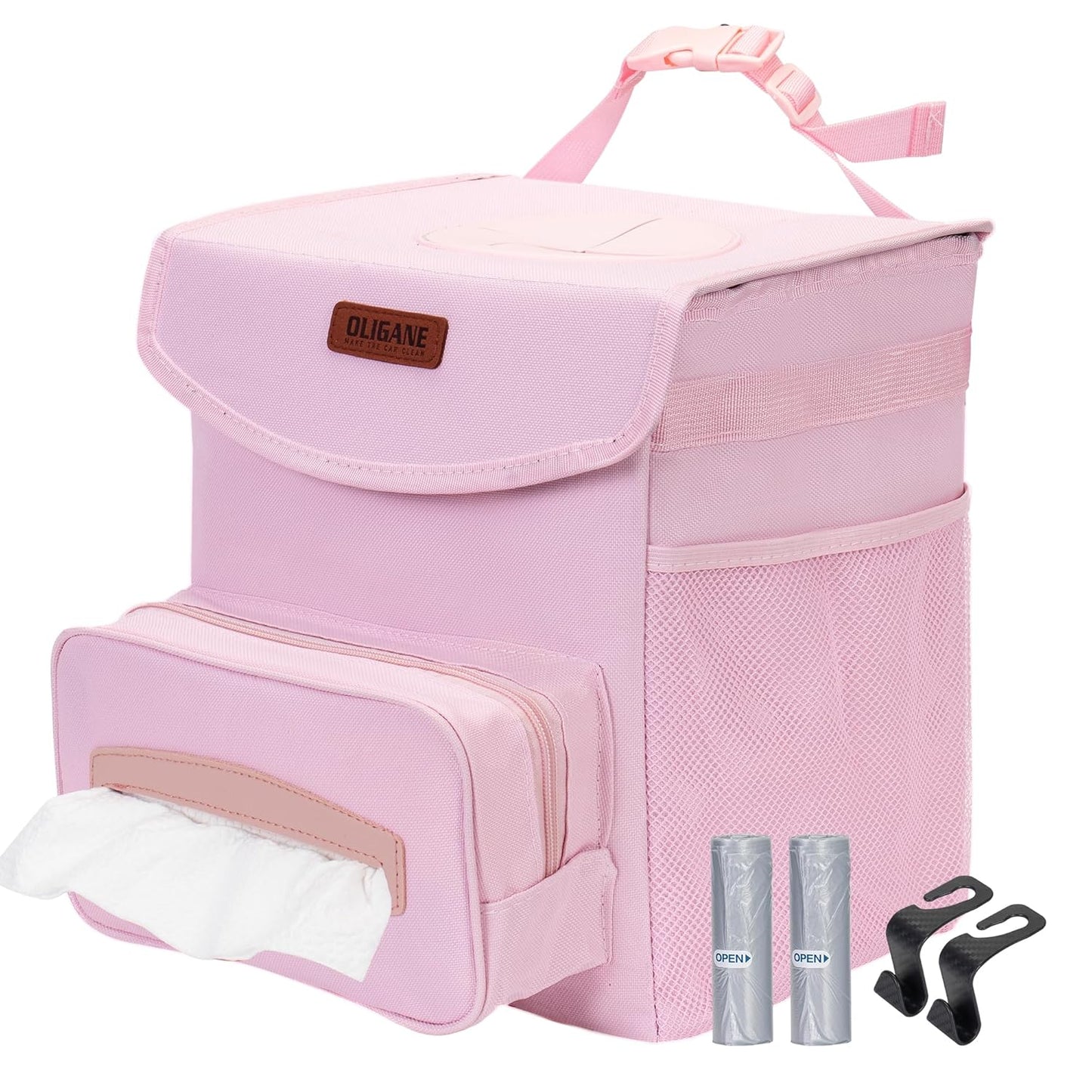 OLIGANE Cute Pink Car Trash Can | Waterproof & Spacious 3 Gallon Bin