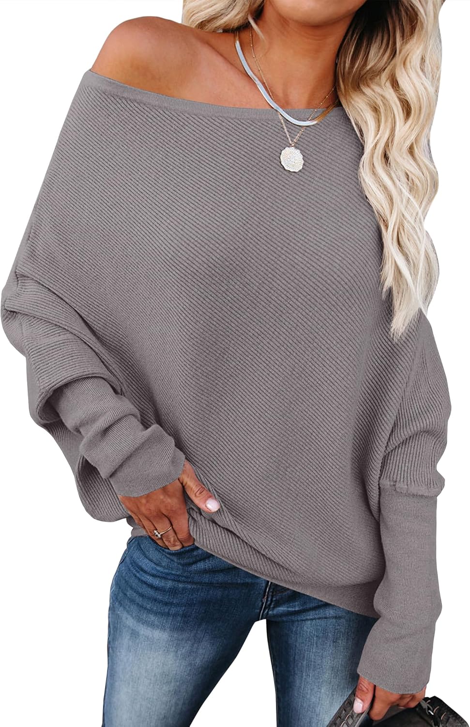 Womens Off Shoulder Sweaters for Fall - Casual Knit Tops