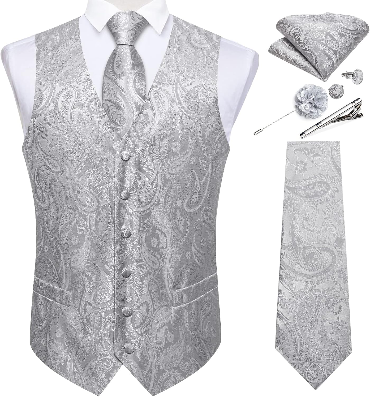 DiBanGu Mens Paisley Vest Tie Set for Tuxedo Wedding Events