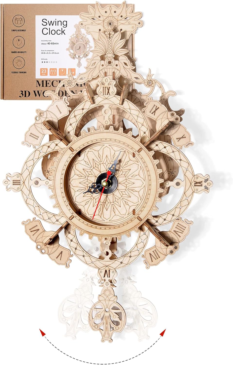 3D Wooden Puzzle Clock Kit for DIY Mechanical Wall Clock
