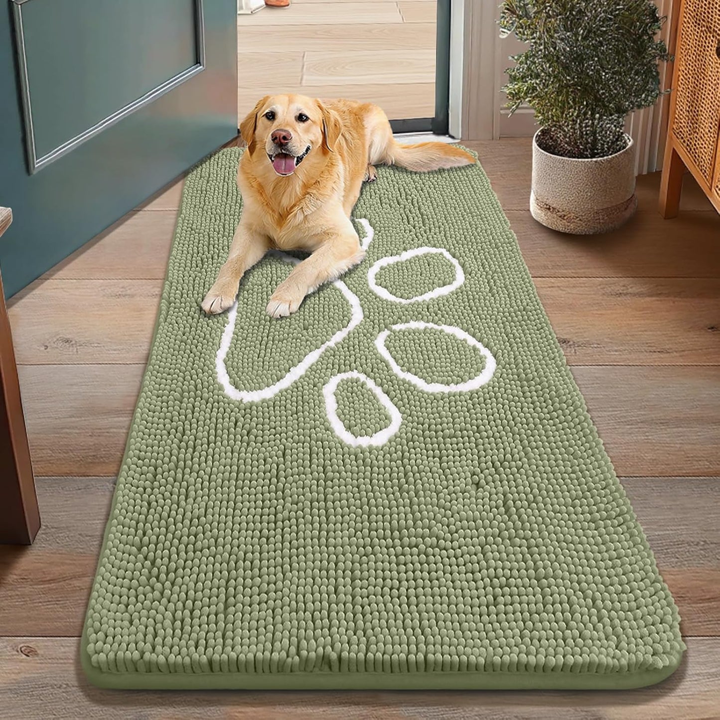 Smiry Dog Door Mat for Muddy Paws - Absorbent Chenille Rug