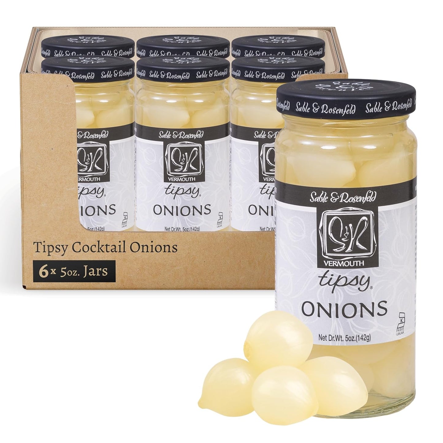 Sable & Rosenfeld Vermouth Tipsy Onions in Glass Jars - Pack of 6