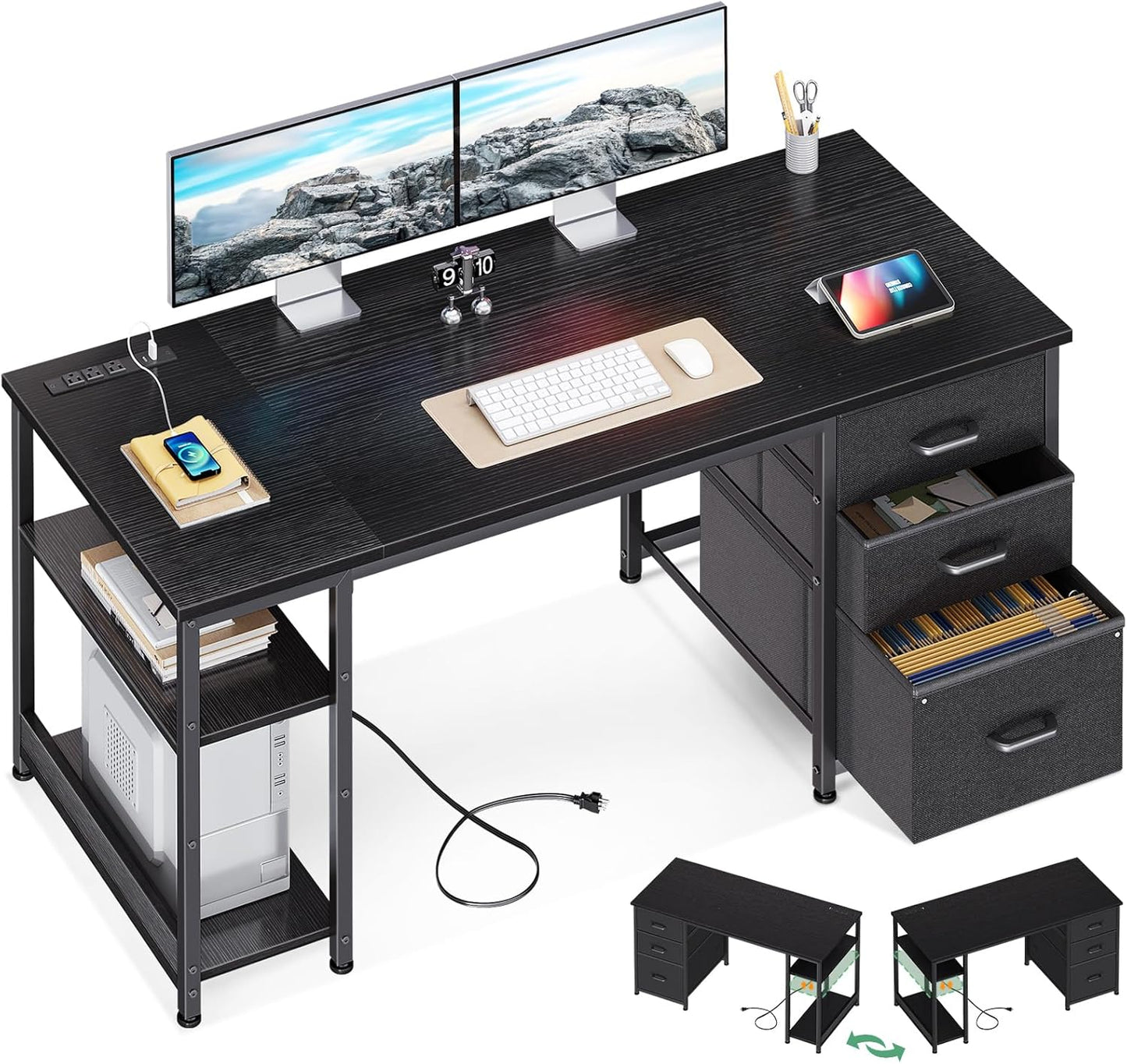 AODK 51in Computer Desk with USB Power Outlets & Storage