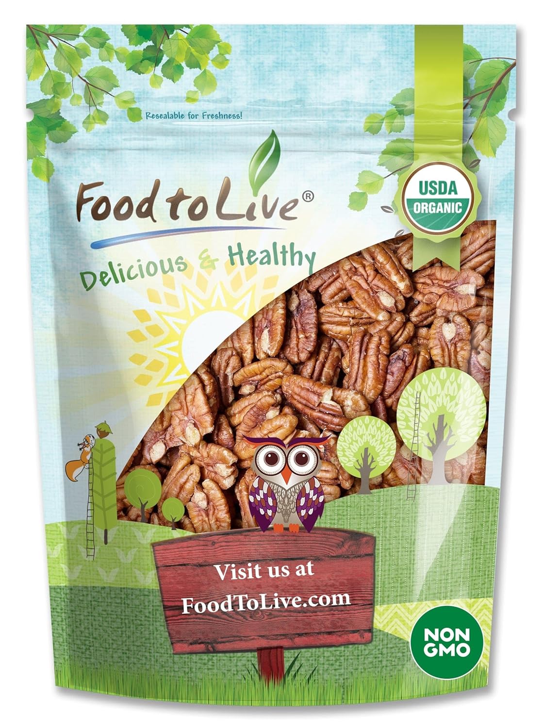 Organic Pecan Halves - Non-GMO, Raw, Unsalted, Vegan Nuts