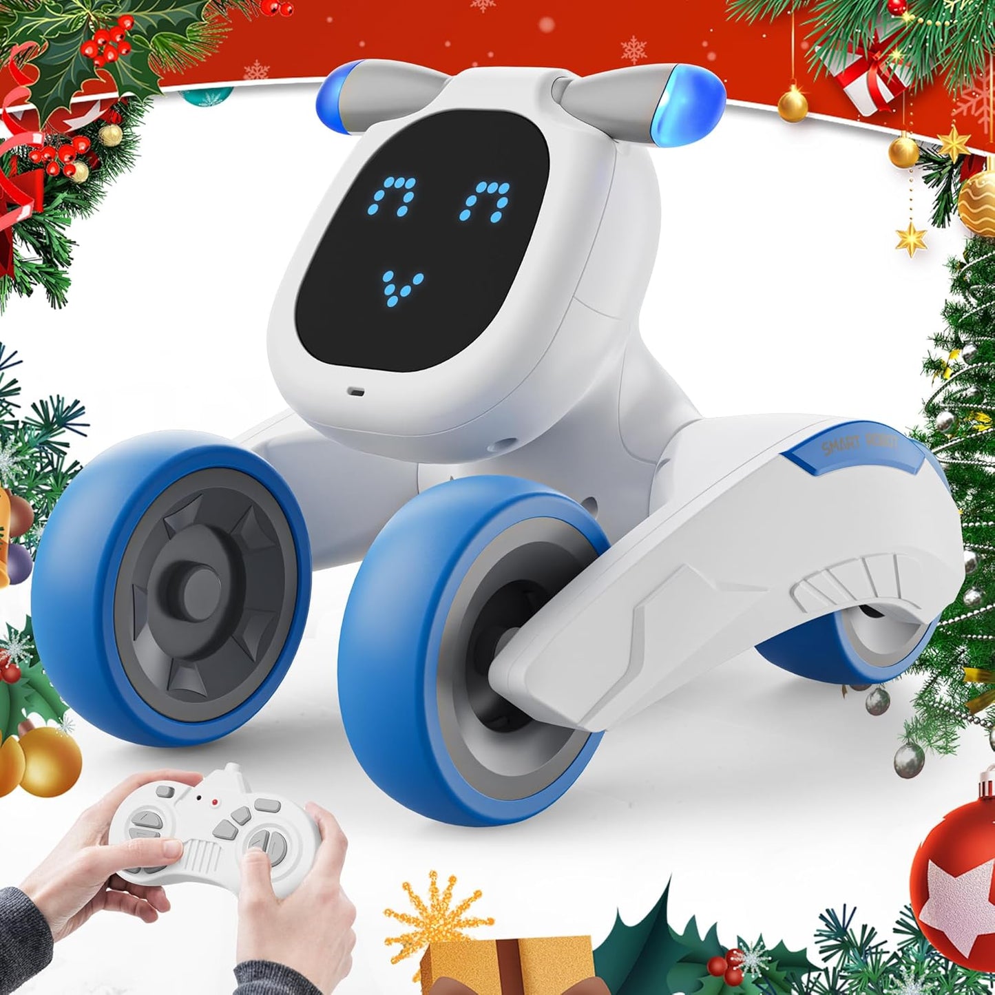 Interactive Voice Control Robot Dog Toy for Kids, LED Light, Sing & Dance - Rechargeable - Blue