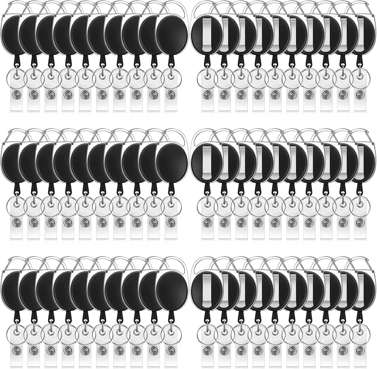 60 Pcs Retractable Badge Reels with Carabiner Clip for ID