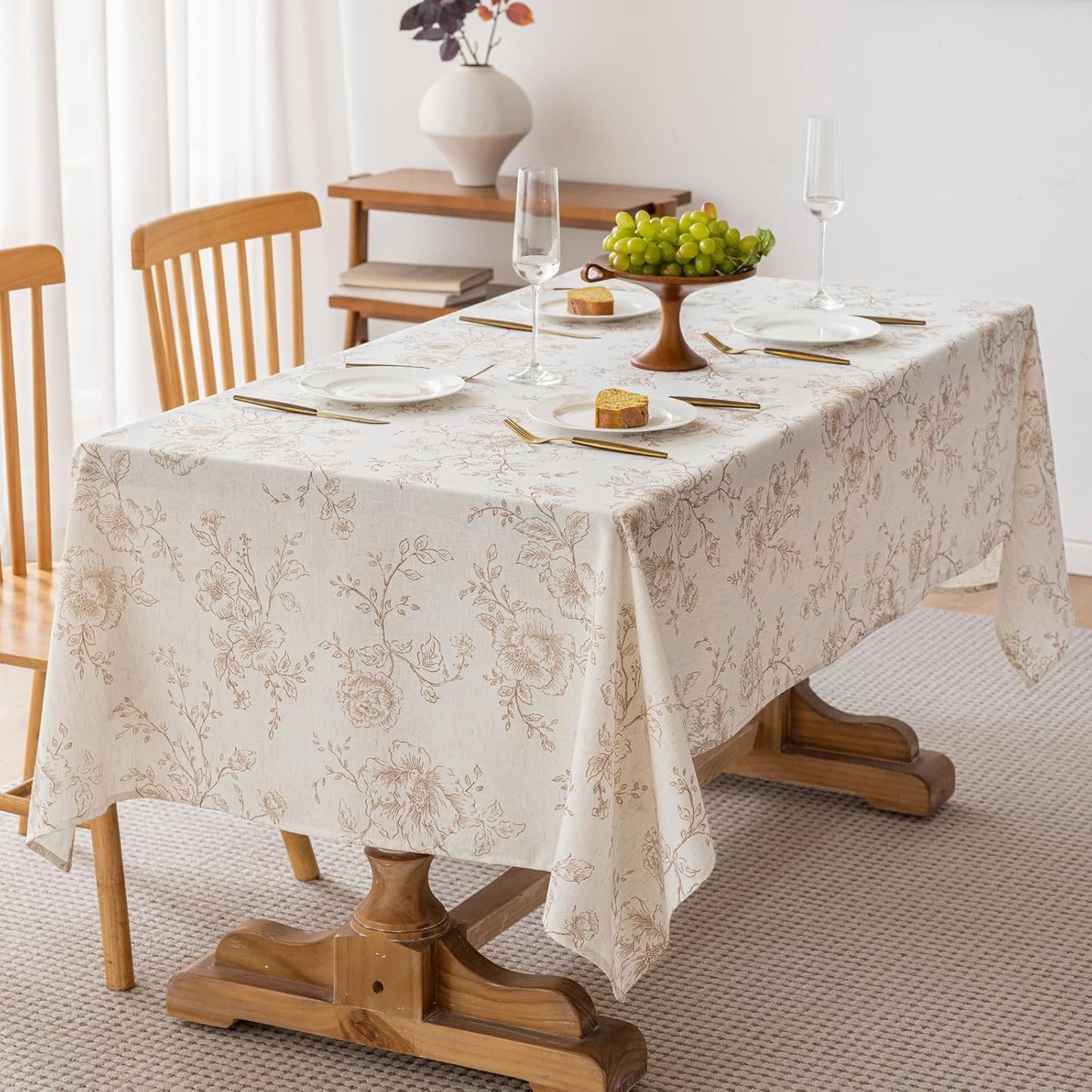 Floral Linen 55 x 120 inch Oval Tablecloth for Rustic Decor
