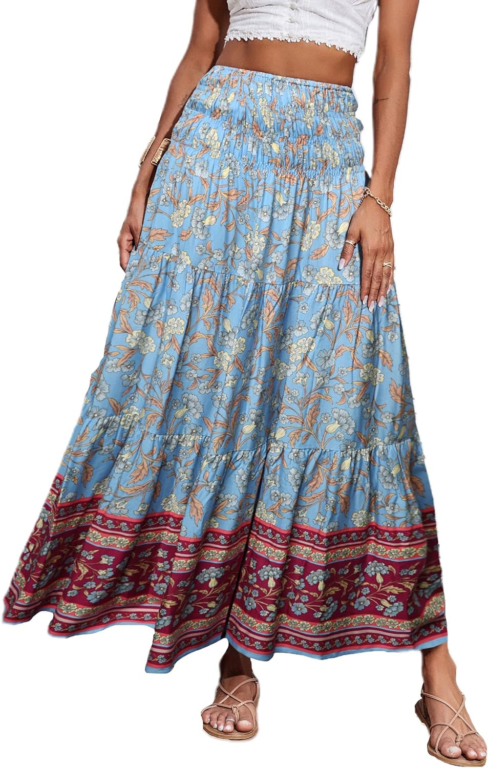 CFLONGE Summer Maxi Skirts for Women - Trendy Floral A Line