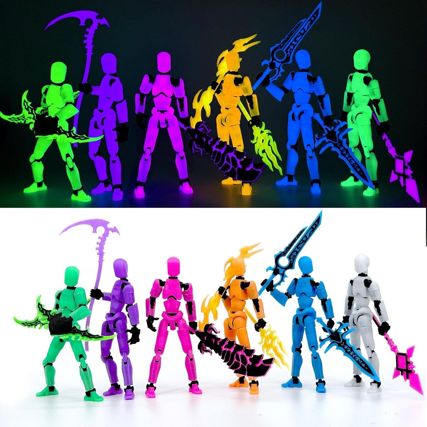 Glowing T13 Action Figure Set with Weapons - 6-Pack Collection