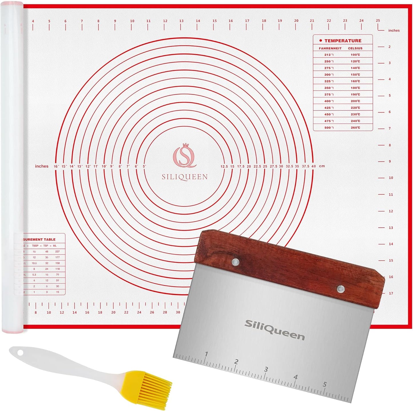 SiliQueen Pastry Mat Set - Heat Resistant Non-Stick Silicone with Measurements