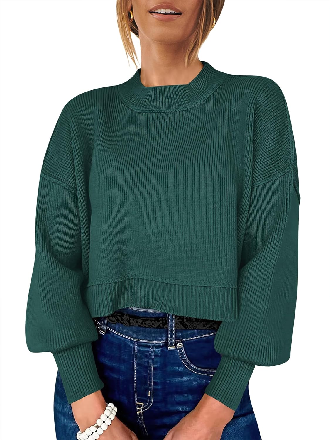 Womens Cropped Sweaters Oversized Crewneck for Fall Fashion
