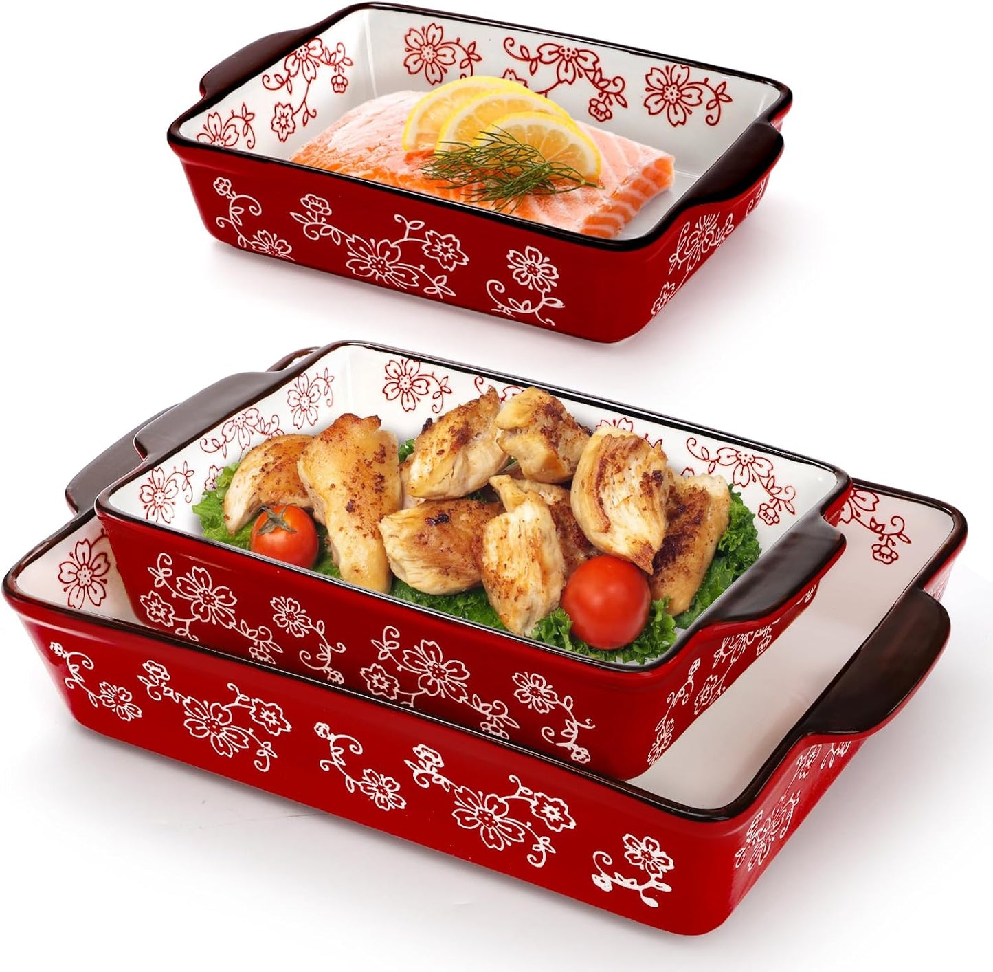 Set of 3 Red Ceramic Baking Dishes for All Your Cooking Needs