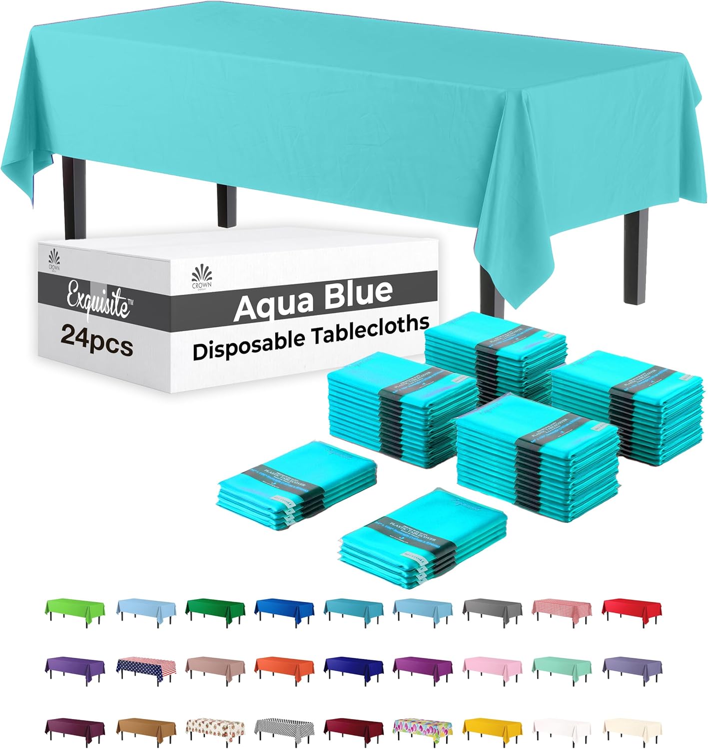 Party Solids Aqua Blue Rectangular Plastic Tablecloth - 54x108 in