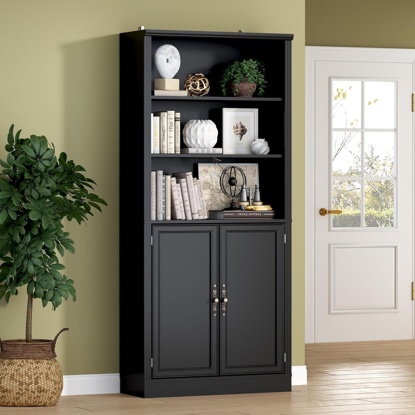 71.4 Tall Bookshelf with Cabinet for Stylish Home Organization