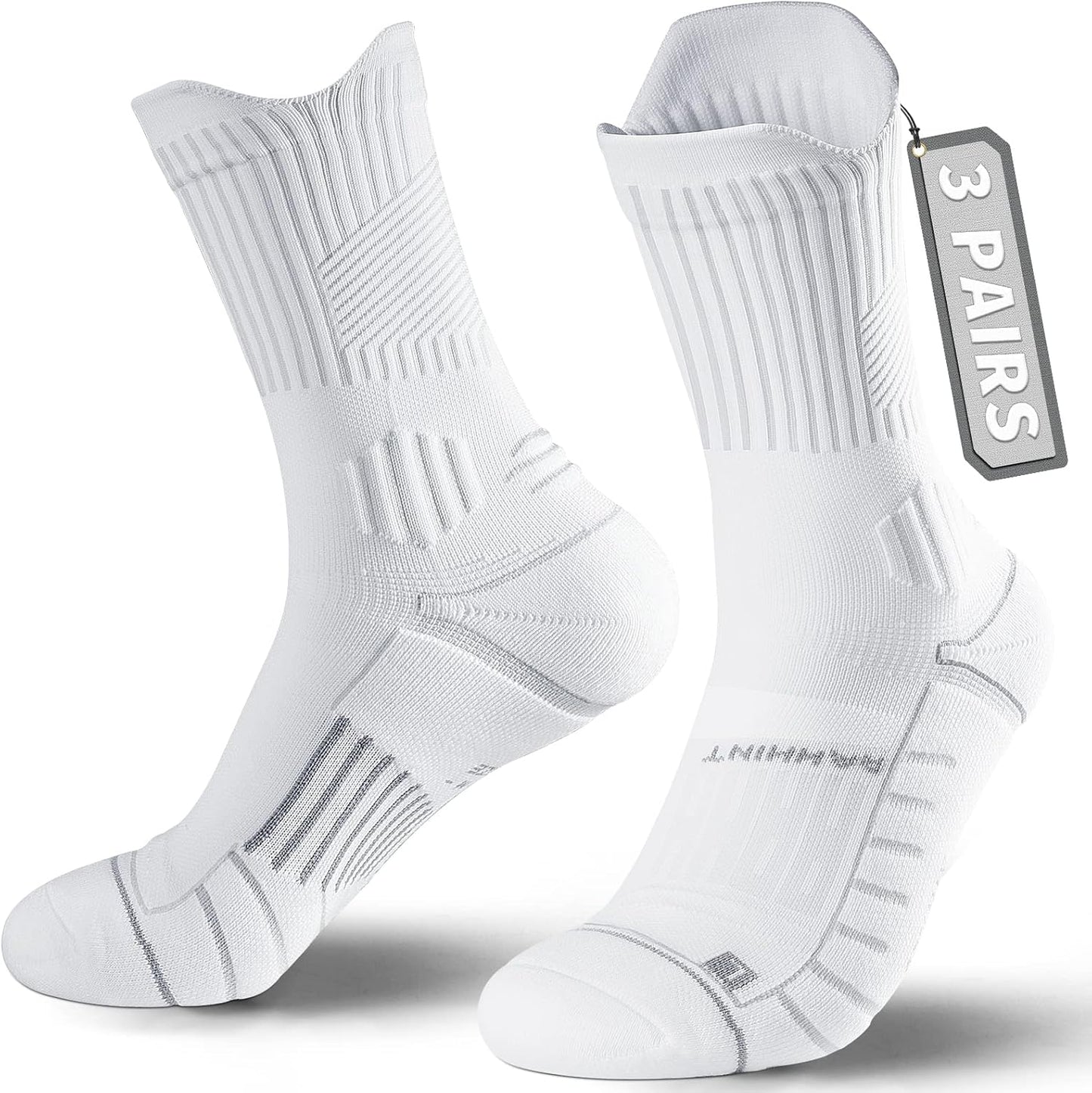 3 Pairs Cushion Crew Compression Socks - Anti-Blister Moisture Wicking