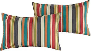 Outdoor Rectangle Throw Pillow Set of 2 in Adobe Stripe Design