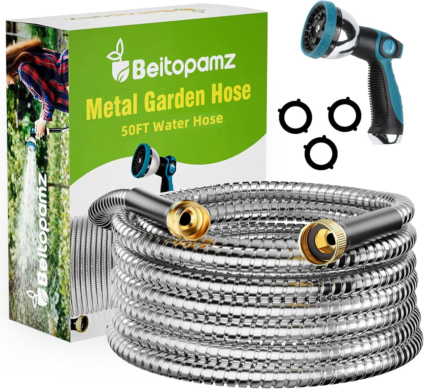 Stainless Steel Metal Garden Hose 50 ft - Flexible & Durable