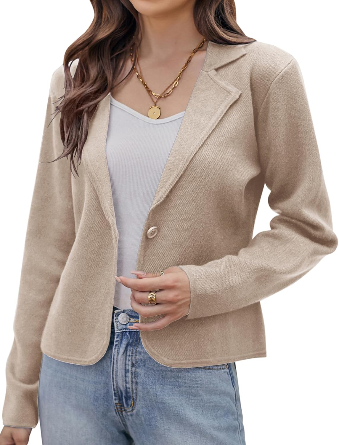 Women Sweater Blazer Casual Work Cropped Cardigan Jacket