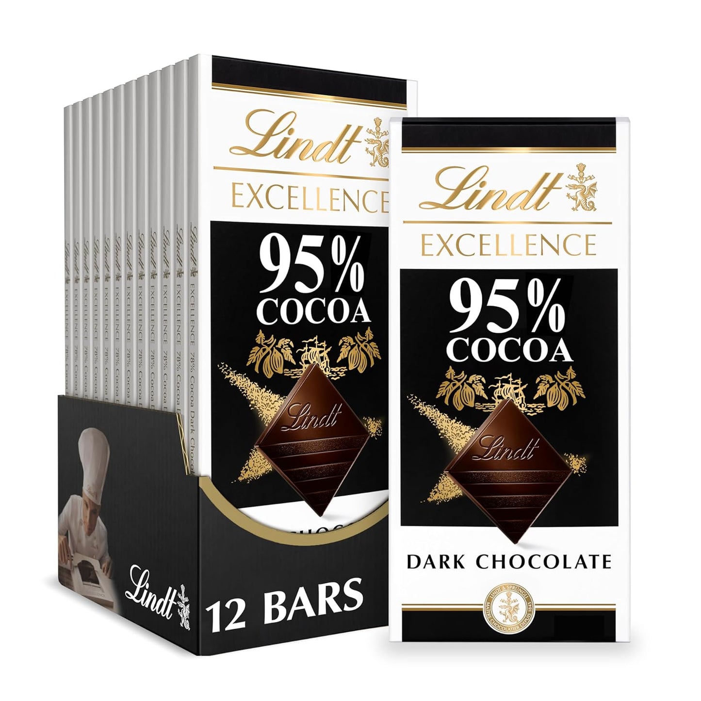 Lindt EXCELLENCE 95% Cocoa Dark Chocolate Bar - 12 Pack Treat
