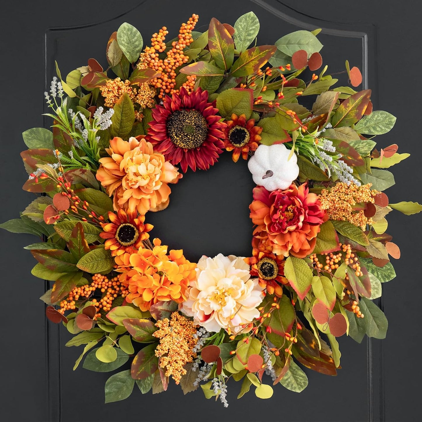 Stunning 24 Inch Fall Wreath for Front Door with Pumpkins