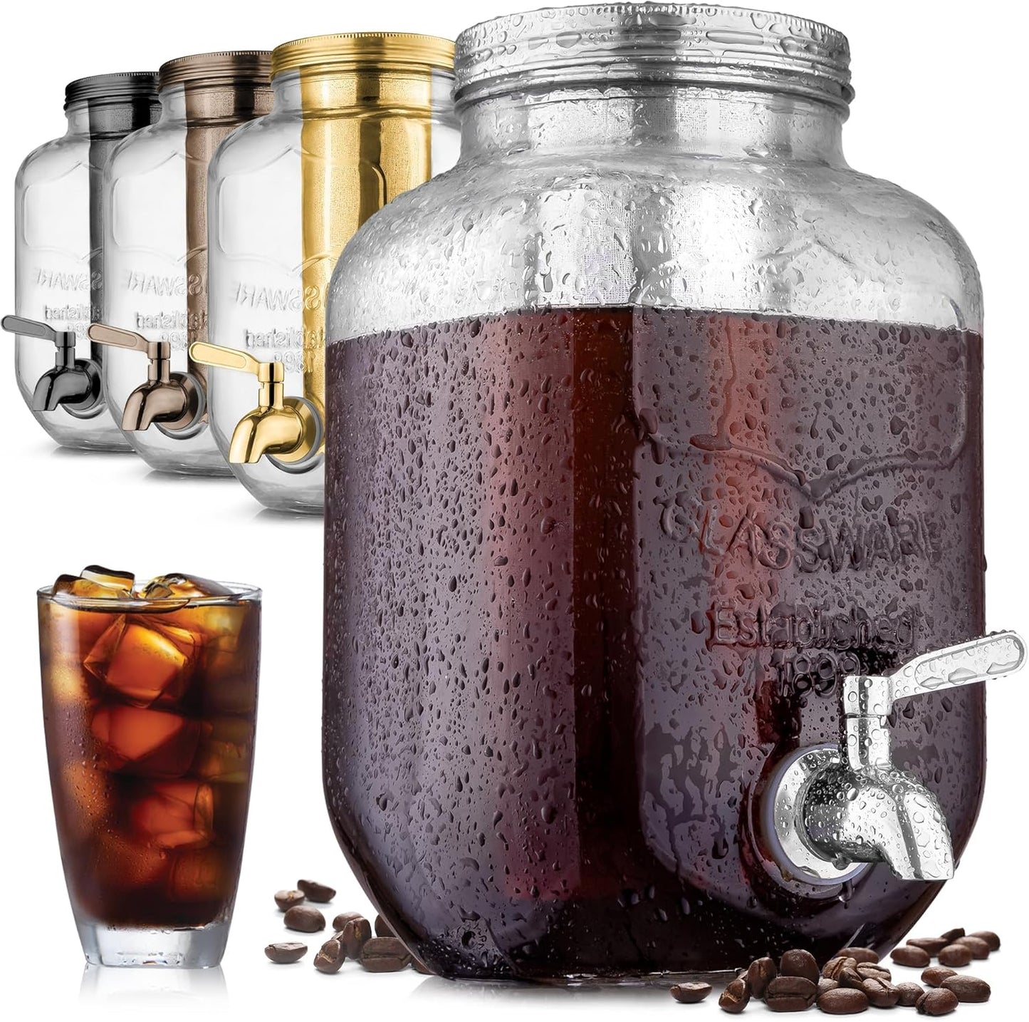 Zulay Kitchen 1 Gallon Cold Brew Maker - Extra-Thick Glass, Stainless Steel Infuser
