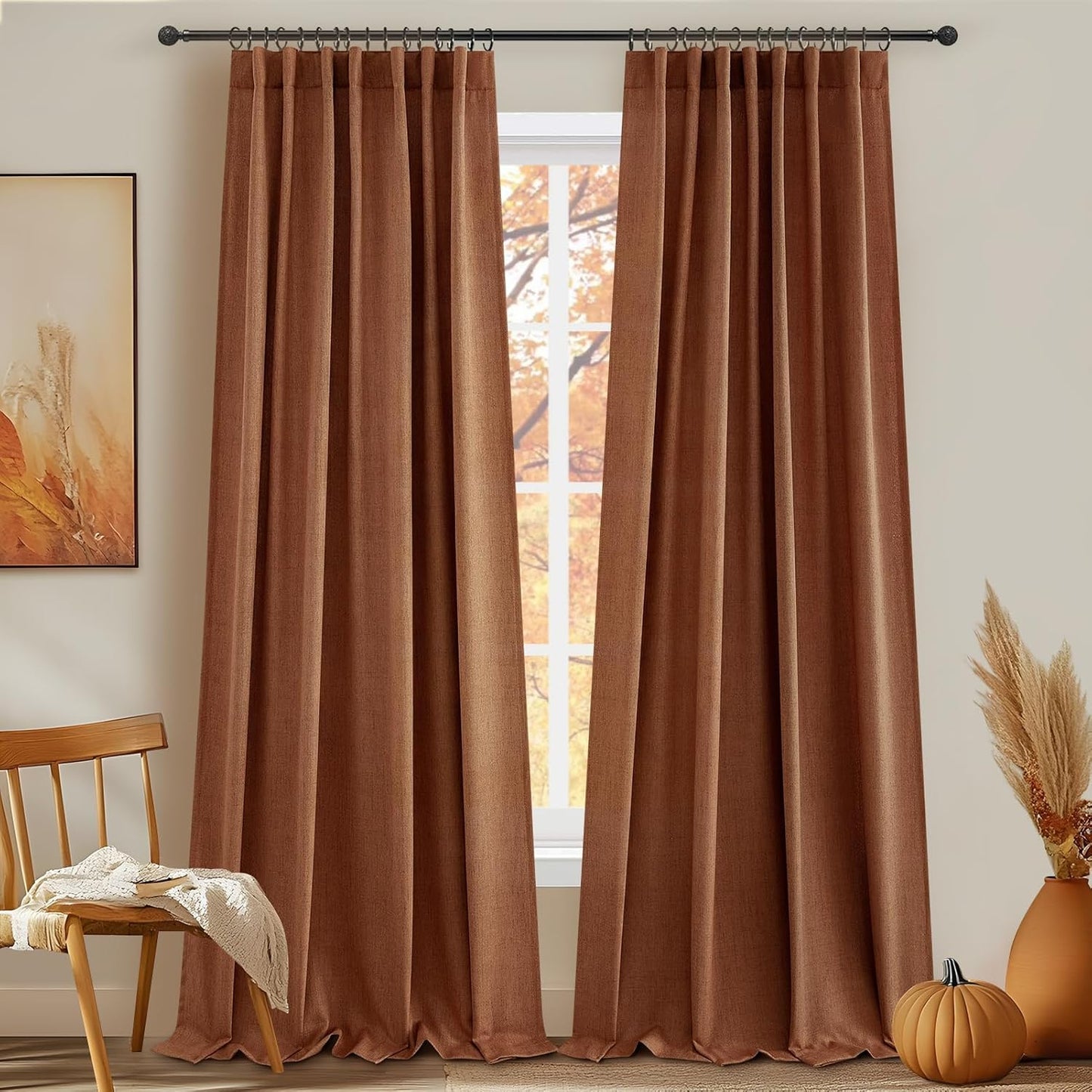 Boho Terracotta Linen Curtains - Sunroom Privacy Set