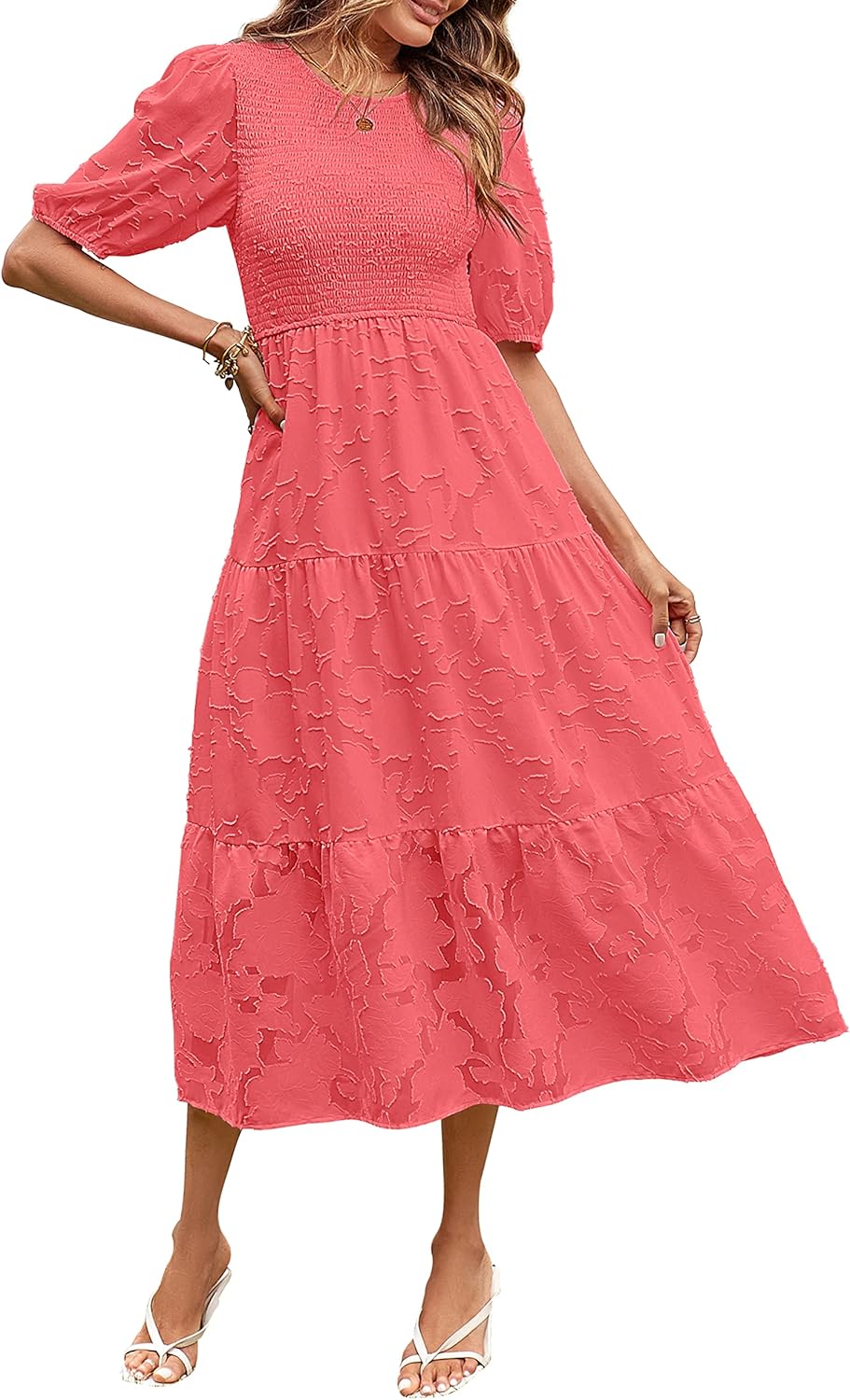 MEROKEETY Women's Summer Puff Sleeve Floral Midi Dress Review