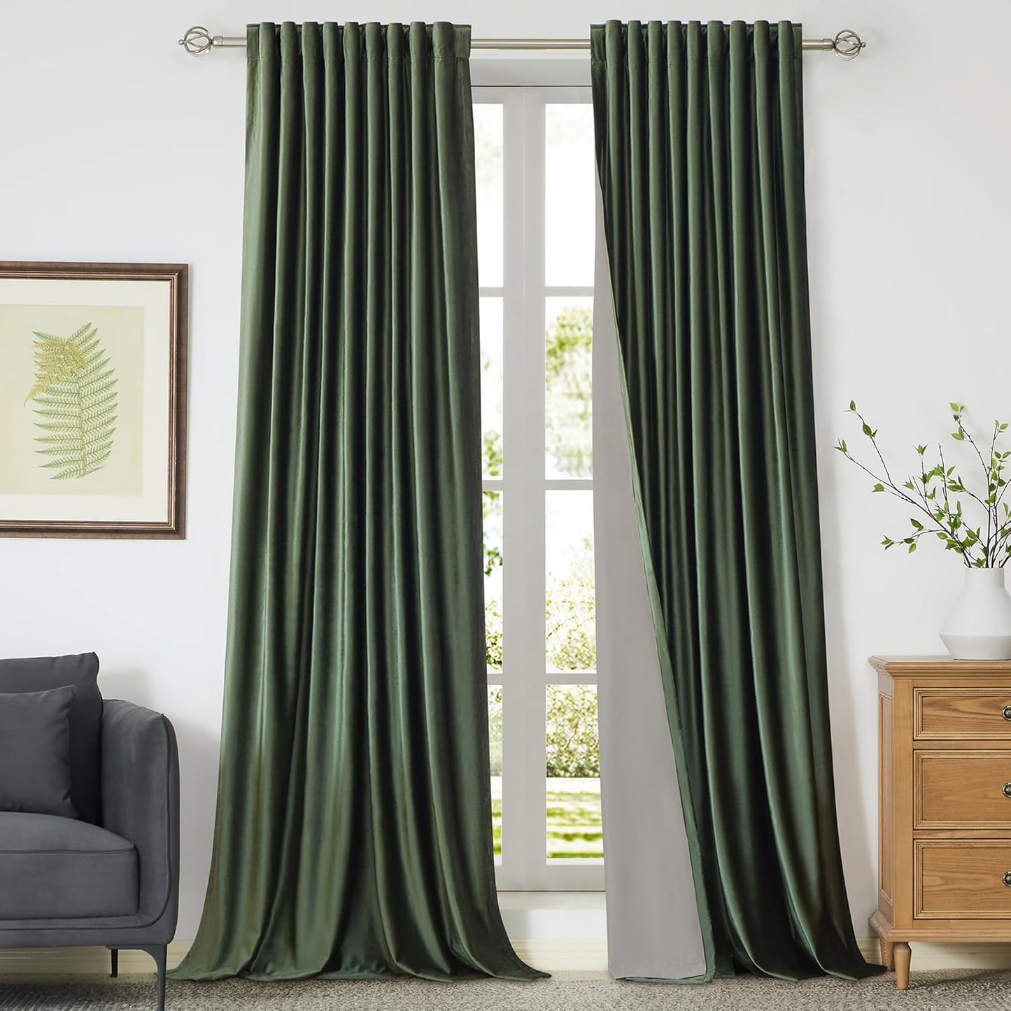 100% Blackout Olive Green Velvet Curtains for Living Room