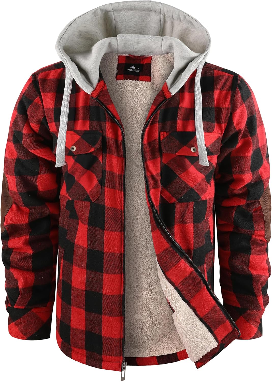Mens Plaid Hoodies Winter Zip Up Fleece Jacket for Warmth