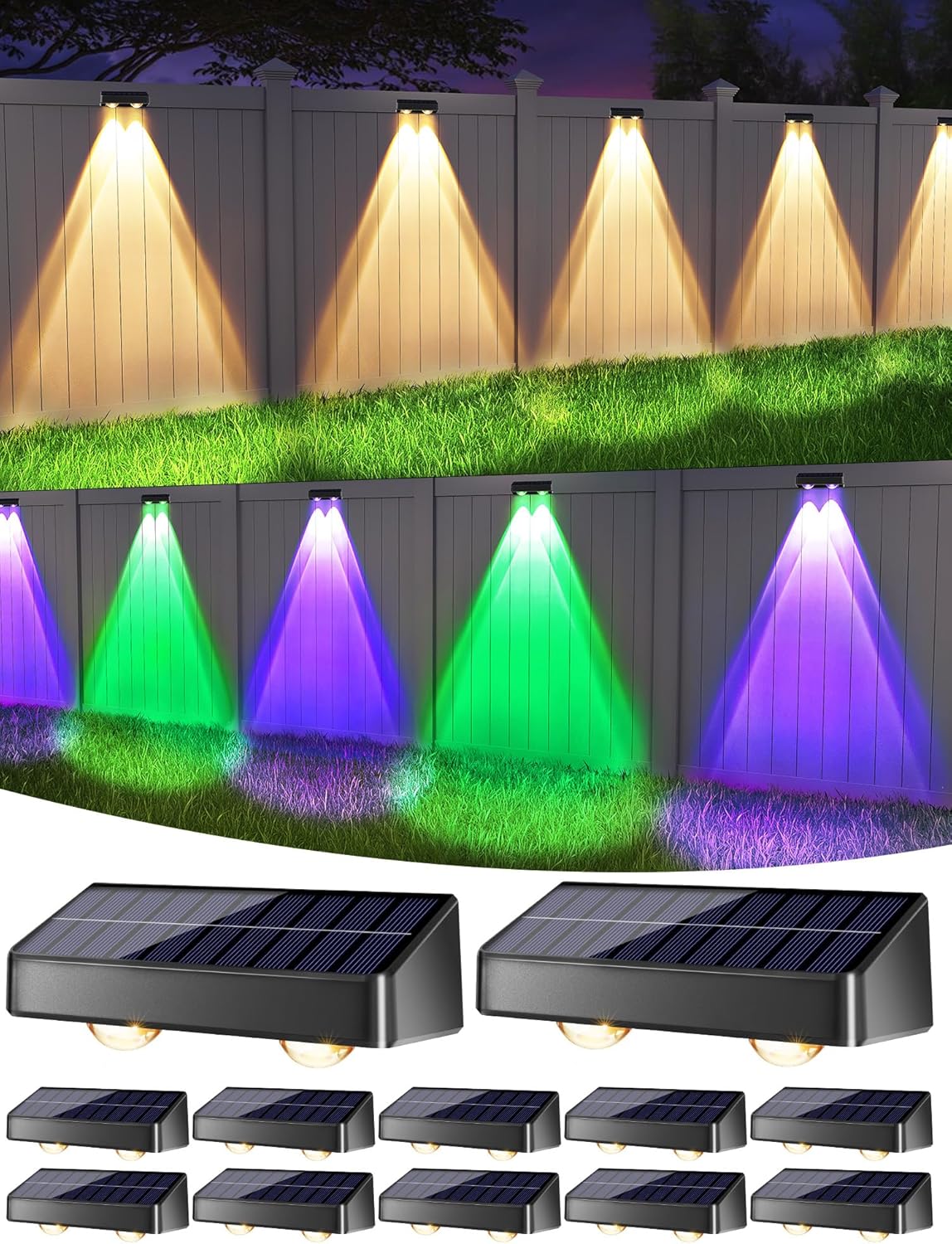 Brizled Solar Fence Lights Outdoor: 9 Colors, 11 Modes for Ambiance