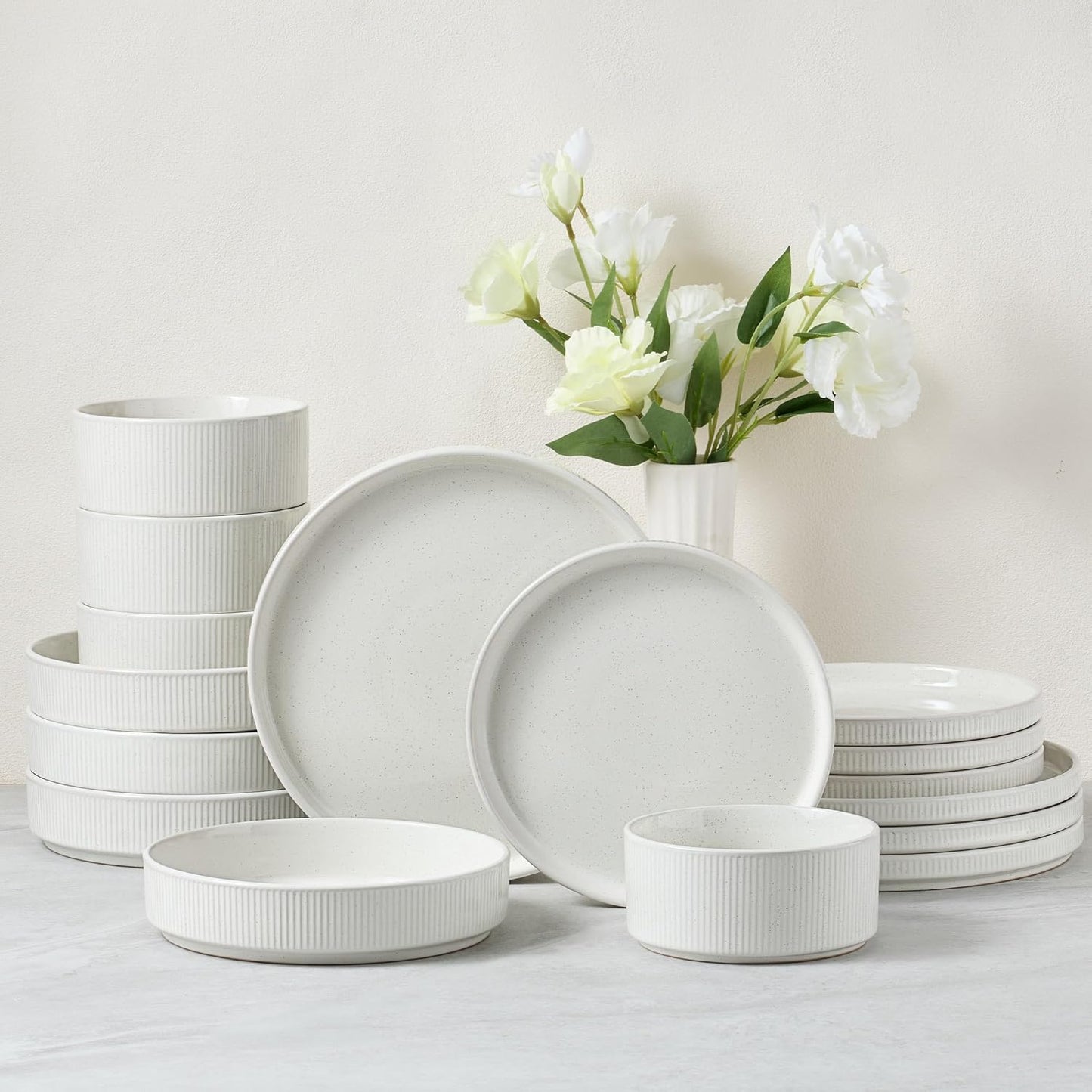 E-far 16 Piece Dinnerware Set for Modern Kitchen Dining