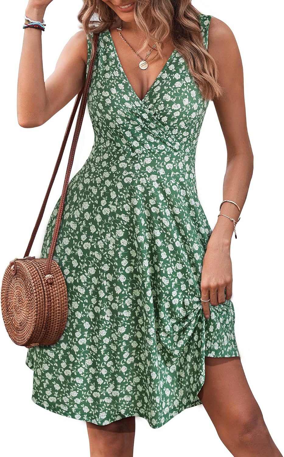 GUBERRY Womens Wrap V Neck Sleeveless Sundress with Pockets