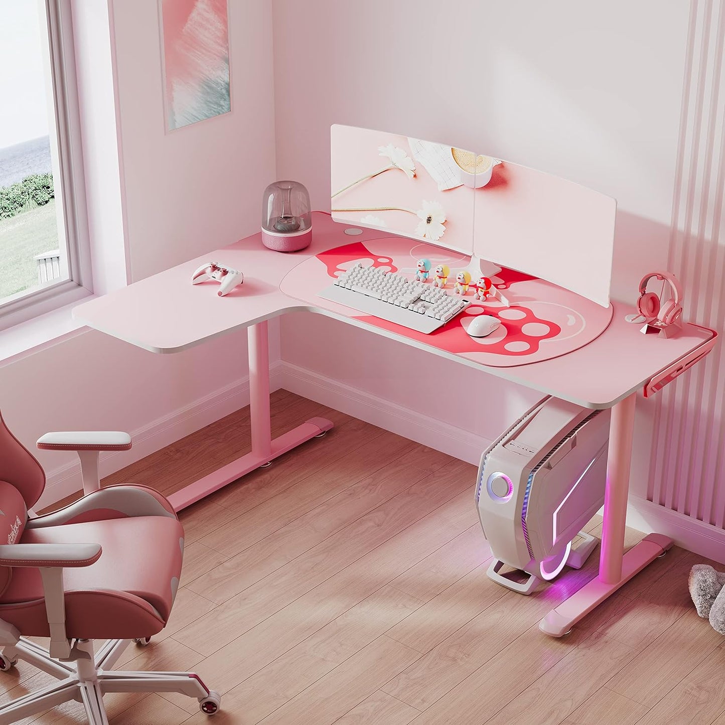 Pink L Shaped Gaming Desk, 60 Large - EUREKA ERGONOMIC