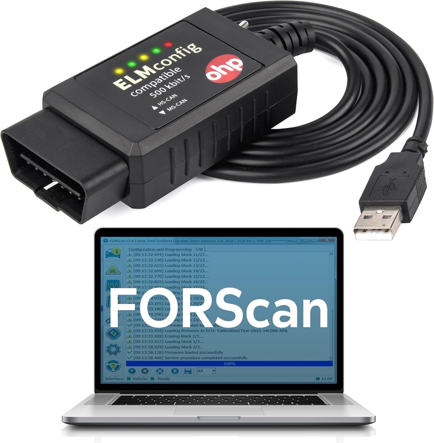 OHP FORScan ELM327 OBD2 USB Diagnostic Tool for Ford Vehicles