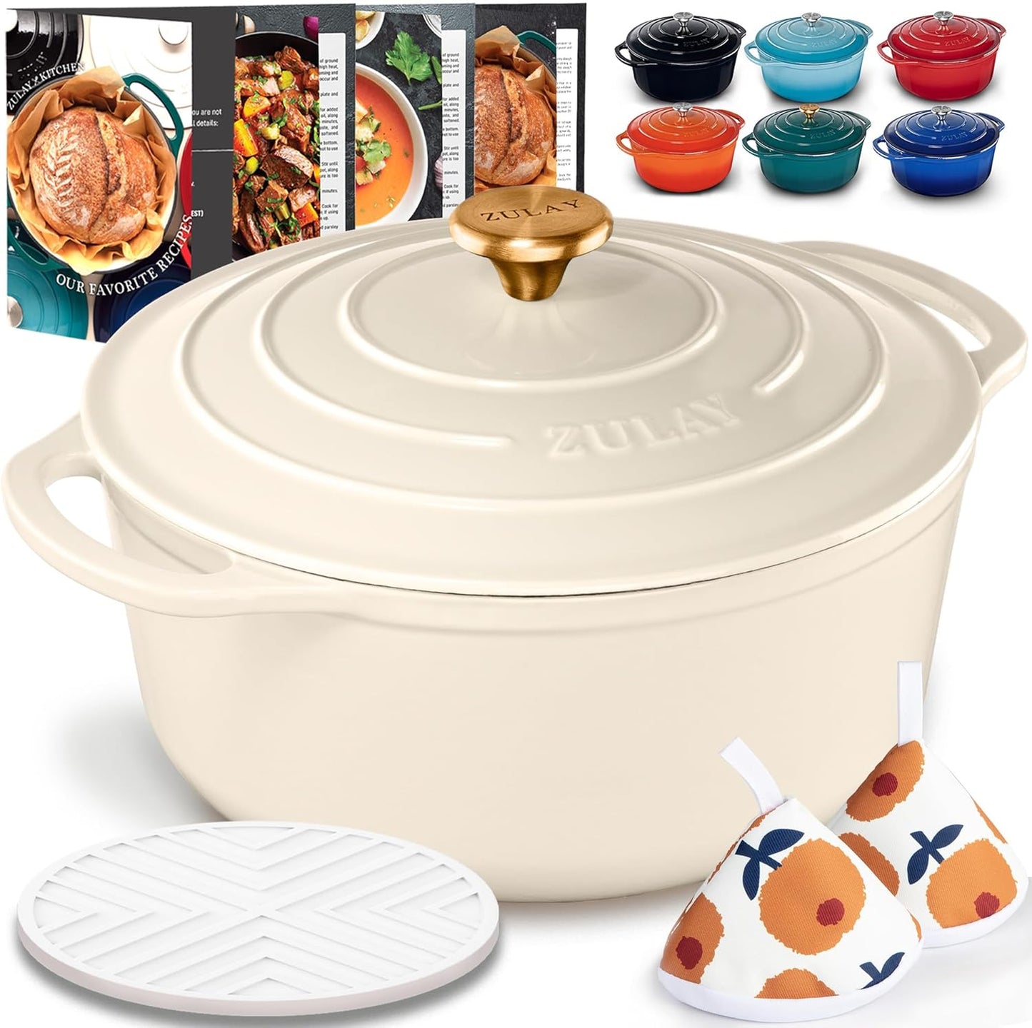Zulay Kitchen 6 Quart Enameled Cast Iron Dutch Oven for Cooking