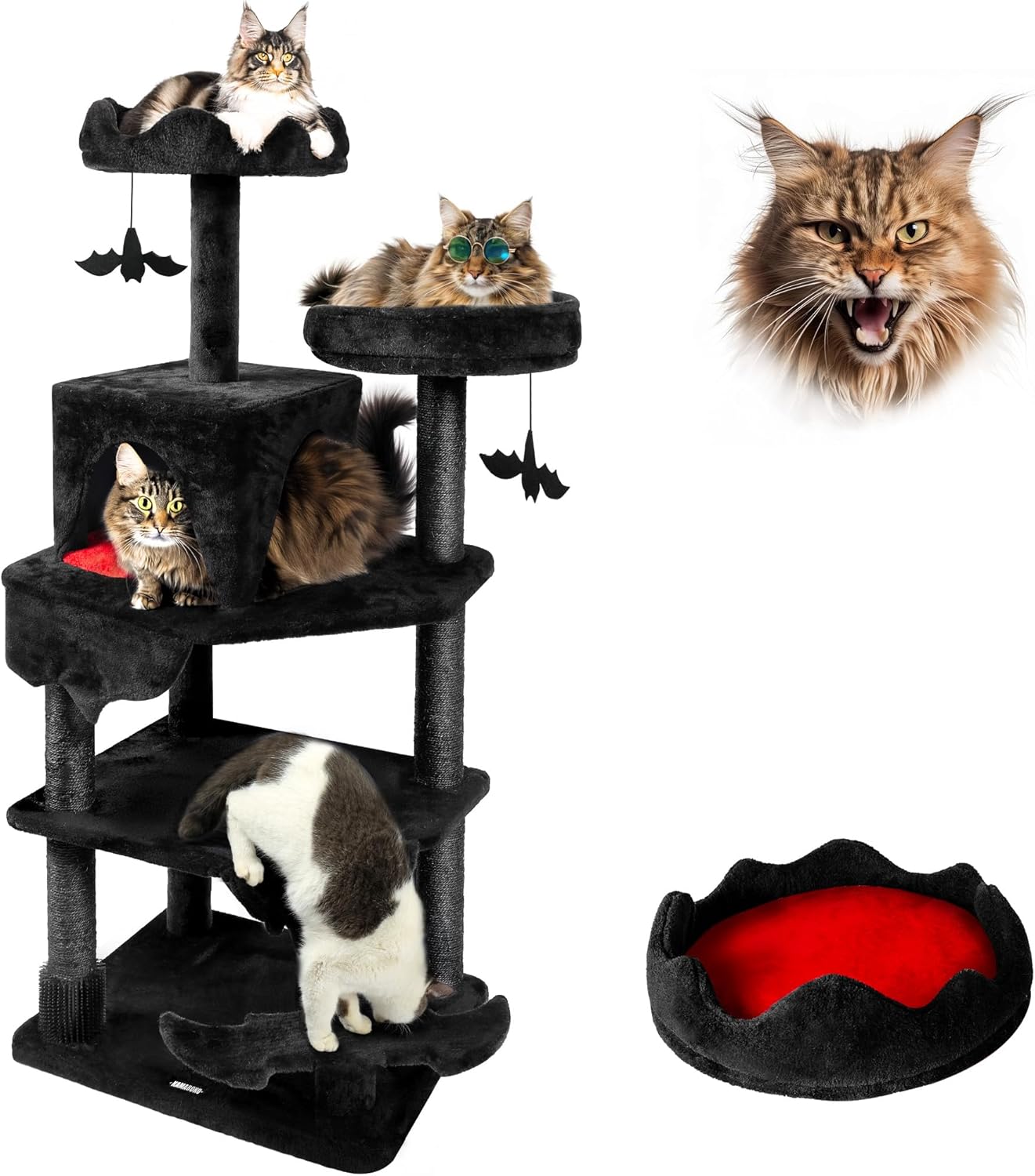 KAMABOKO Gothic Cat Tree 59in Black Halloween Tower