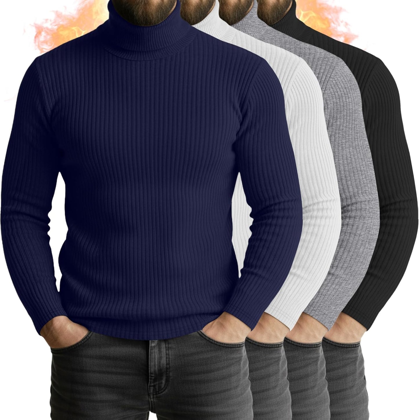 Men's Turtleneck Long Sleeve Shirts - 4 Pack Cotton Sweaters